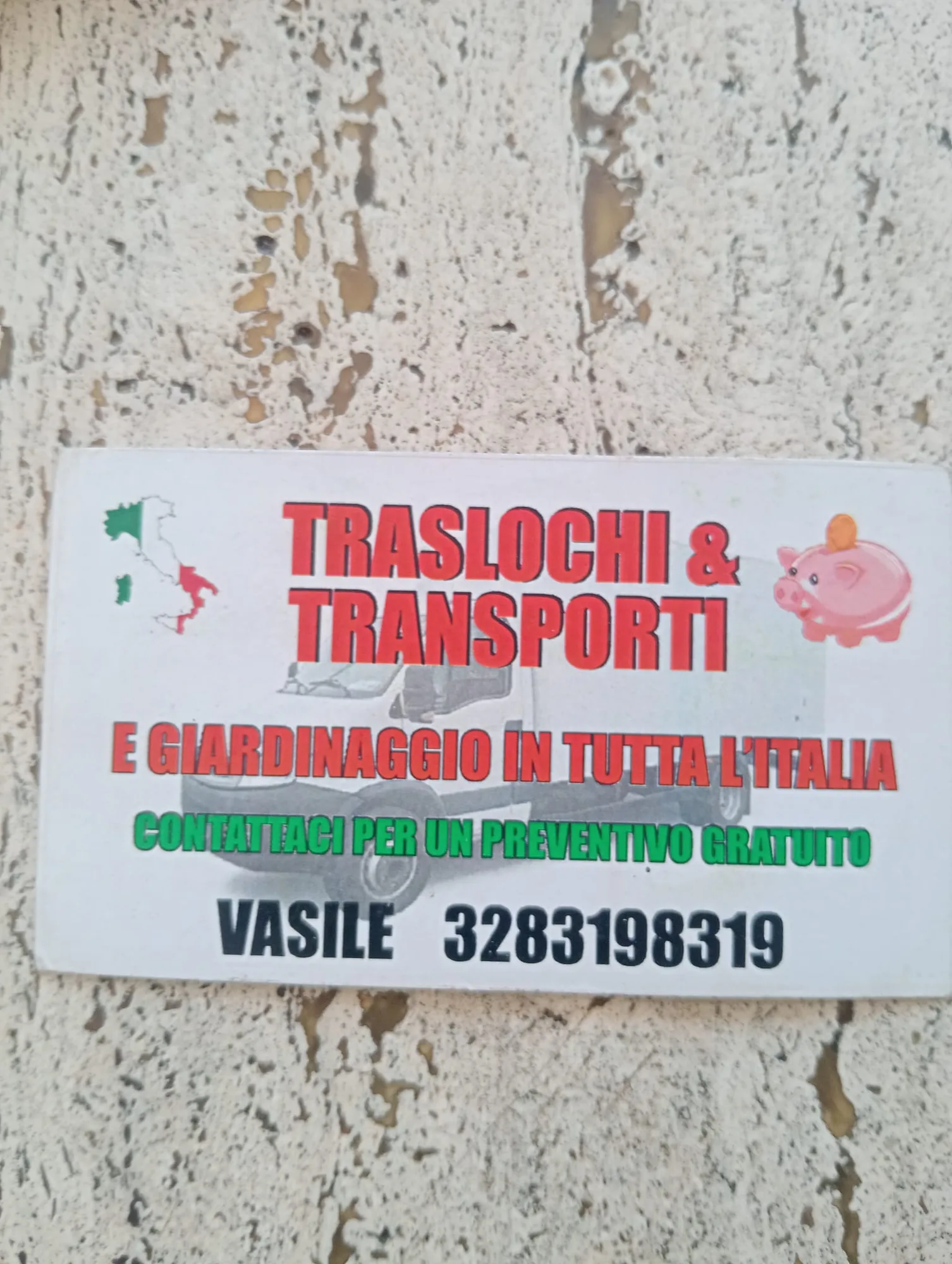 Biglietto da visita di Vasile: traslochi e trasporti, contattaci per un preventivo gratuito, 328 319 8319